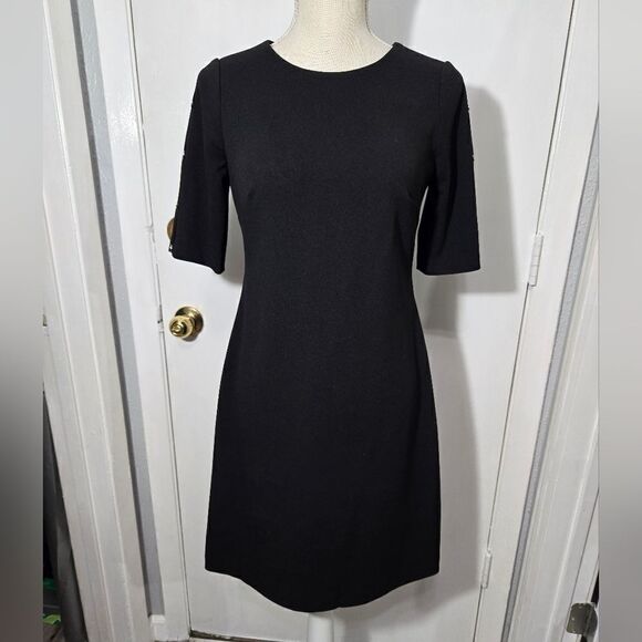 Tommy Hilfiger Dresses & Skirts - Tommy Hilfiger black sheath dress sz 2 gold button Sleeve Detail